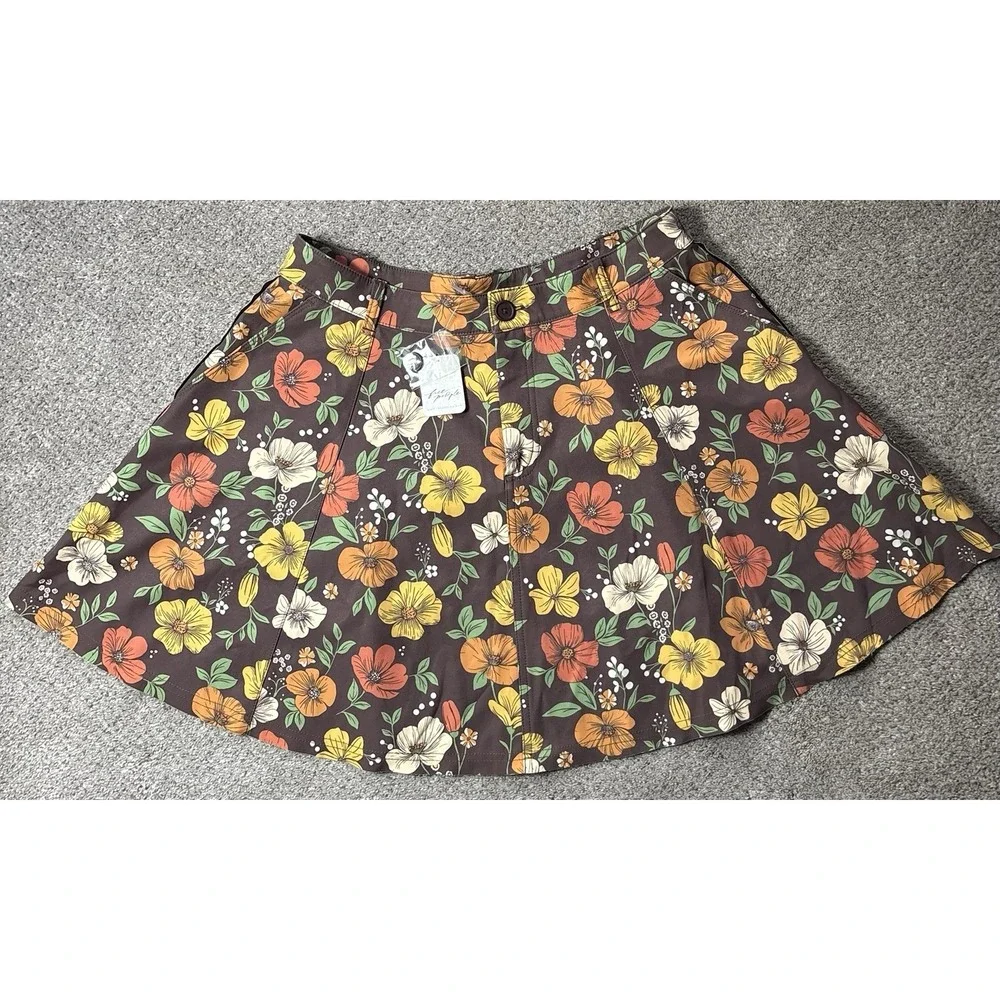 NEW Free People Chocolate Combo Dahlia Floral Circle Skirt Floral Retro Size 12
